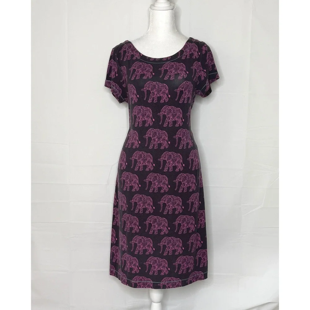 Hatley Dress Elephant Print Short Sleeve Shift Medium Pink Purple Summer